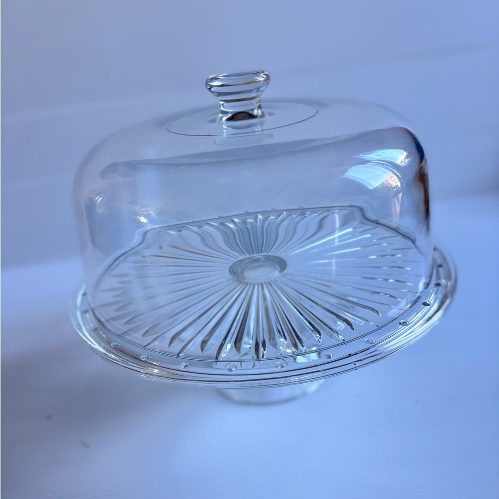 Vintage Glass Cake Stand with Dome Cover Serving Plate